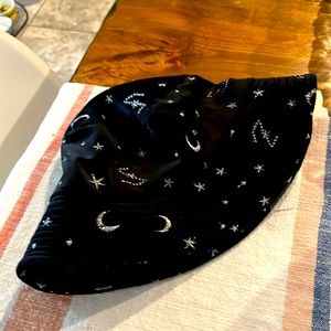 black velvety bucket hat with moon and silver stars … purchased in Maui ..
